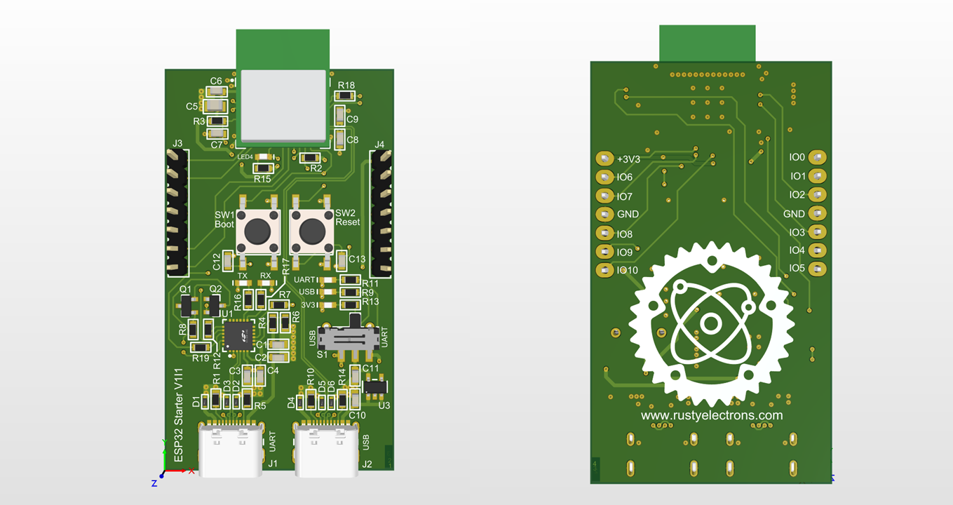 ESP Starter V1I1 PCB 3D Rendering